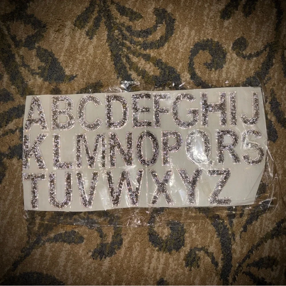 🆕 DIY Craft Iron-On Self Adhesive Sparkling Silver Alphabet Letters 26 Pieces